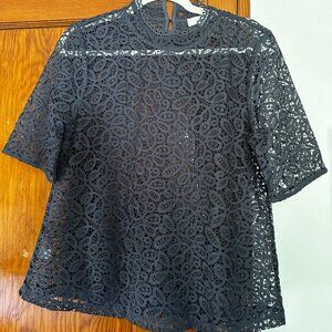 Loft High Kneck Crochet Lace Top- Mid-length Sleeve (Medium)